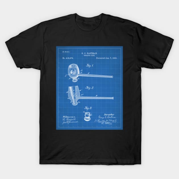 Smoking Pipe Patent - Pipe Smoker Tobacco Art - Blueprint T-Shirt by patentpress